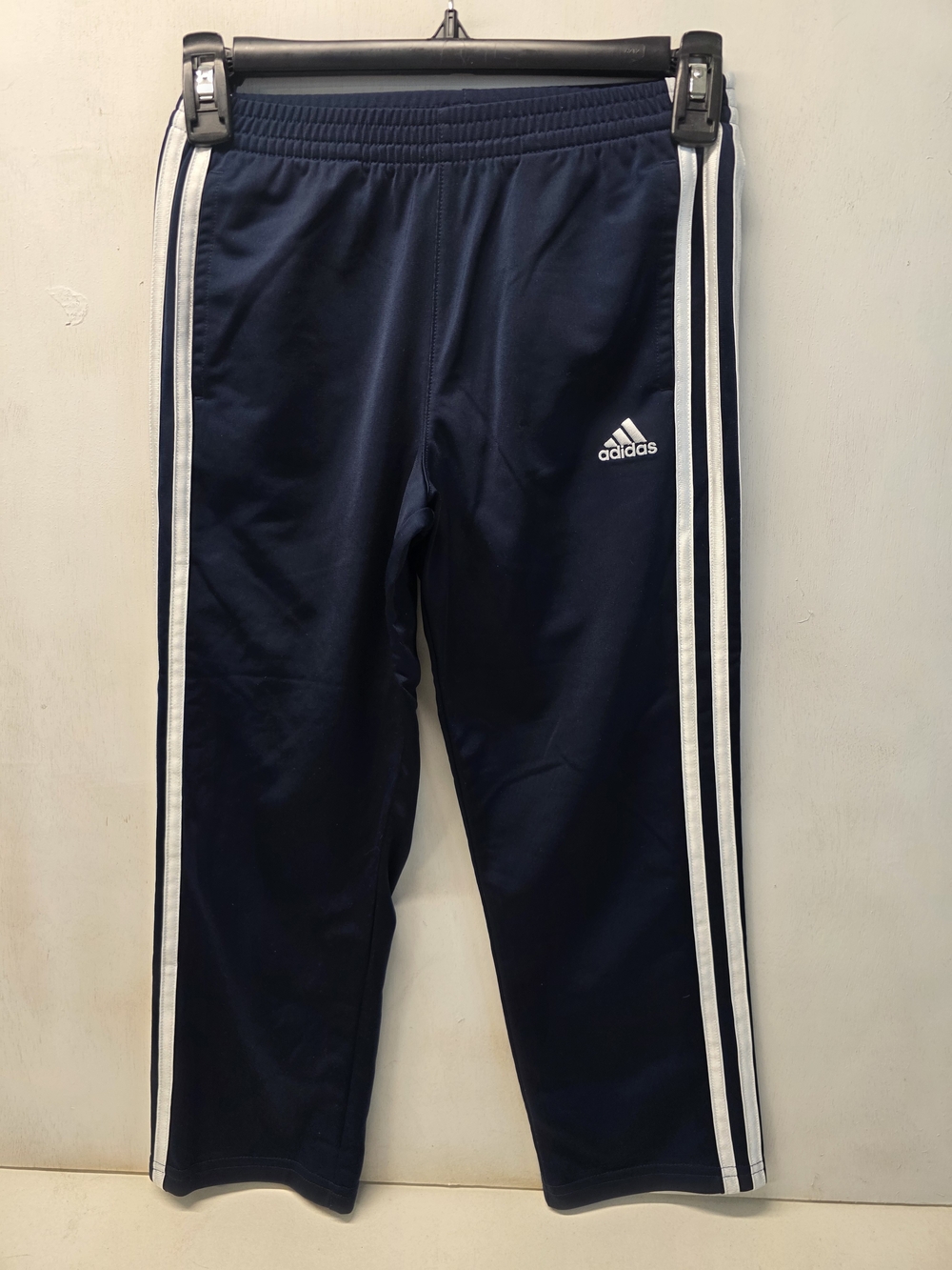 Adidas Youth Size 7 Track Pants Navy Blue White 3 Stripe Athletic Regular Fit